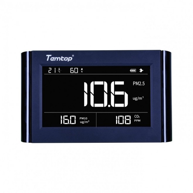 MEDIDOR DE QUALIDADE DE AR (PM2,5 / PM10 / CO2 / TEMPERATURA / UMIDADE) P1000 TEMTOP - INSTRUFIBER