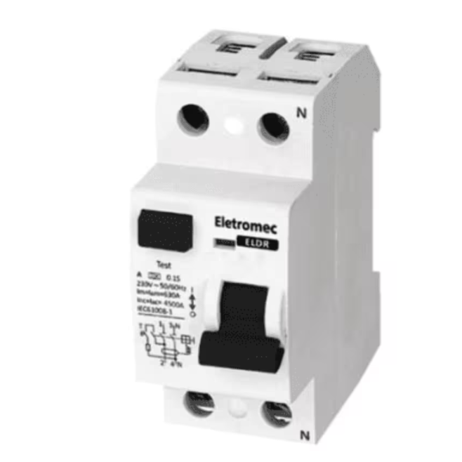 INTERRUPTOR DIFERENCIAL RESIDUAL 2P 25A 30MA 400V ELDR-225-30 ELETROMEC - INSTRUFIBER