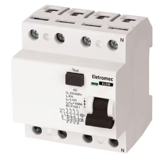 INTERRUPTOR DIFERENCIAL DR TETRAPOLAR 25A 30MA ELDR-425-30N ELETROMEC EATON - INSTRUFIBER