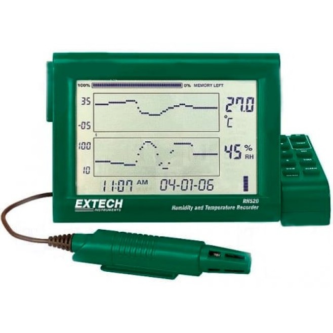 TERMOHIGRÔMETRO C/ DATA LOGGER, ALARME E SONDA DESTACÁVEL - EXTECH - RH520B - INSTRUFIBER TERMOHIGRÔMETRO C/ DATA LOGGER, ALARME E SONDA DESTACÁVEL - EXTECH - RH520B - INSTRUFIBER