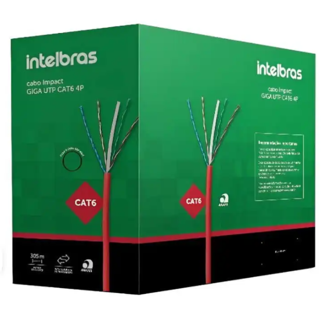 CABO UTP CAT6 4P X 23 AWG CMX IMPACT GIGA 305M PRETO  INTELBRAS - INSTRUFIBER