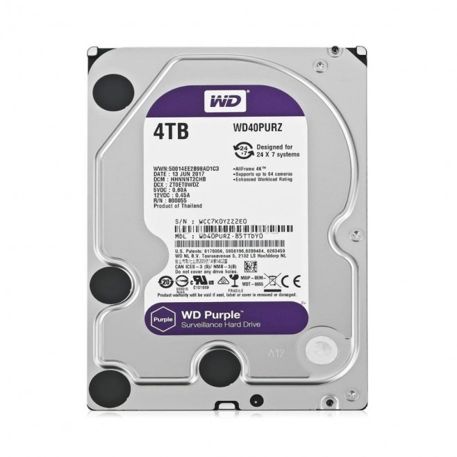 HARD DISK WD PURPLE DISCO RÍGIDO PARA CFTV 4TB WD40PURZ - INSTRUFIBER