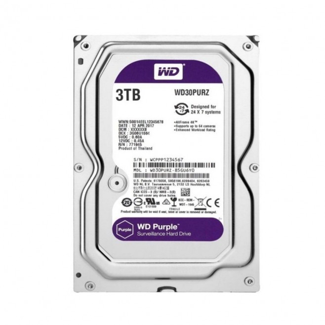 HARD DISK WD PURPLE DISCO RÍGIDO PARA CFTV 3TB WD30PURZ - INSTRUFIBER