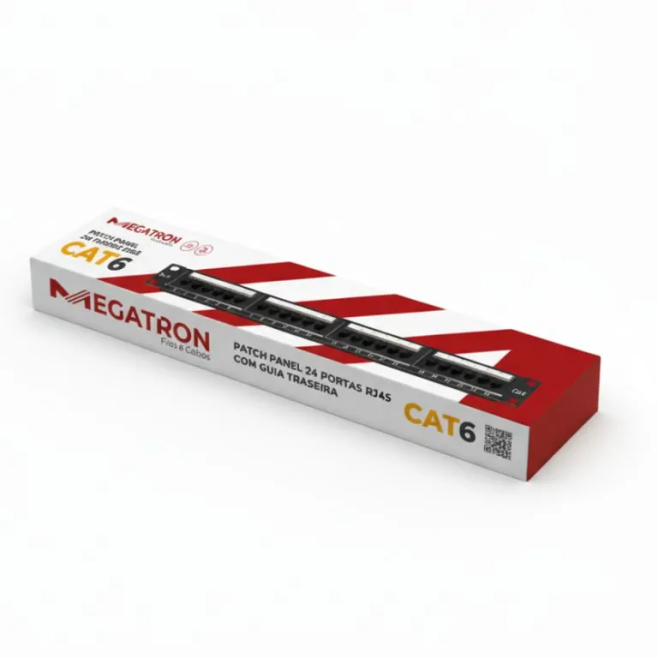 PATCH PANEL CAT 6 – 24 PORTAS COM GUIA TRASEIRA - INSTRUFIBER