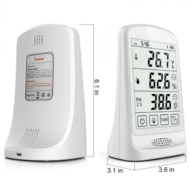 P15 TERMOHIGRÔMETRO E DETECTOR DE QUALIDADE DO AR COM DISPLAY PARTÍCULAS PM2,5 TEMPERATURA E UMIDADE - INSTRUFIBER