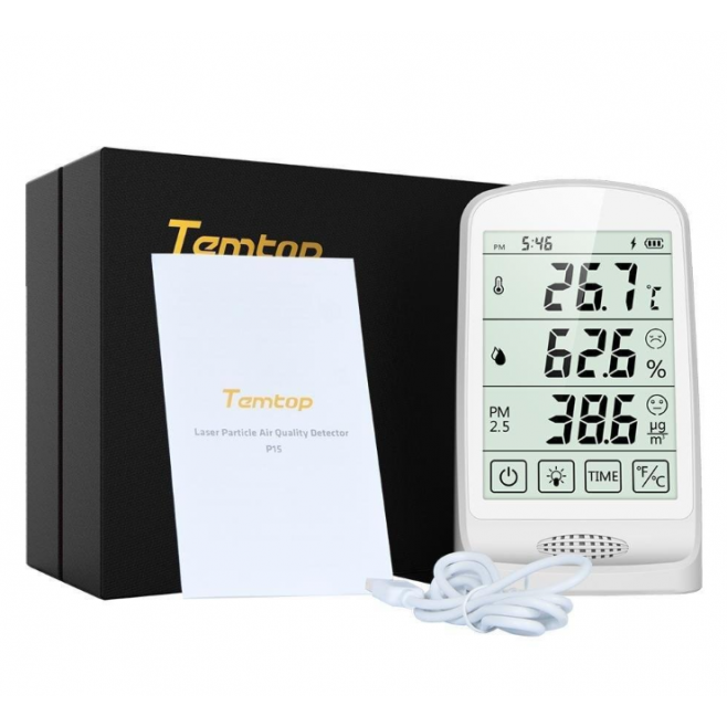 P15 TERMOHIGRÔMETRO E DETECTOR DE QUALIDADE DO AR COM DISPLAY PARTÍCULAS PM2,5 TEMPERATURA E UMIDADE - INSTRUFIBER