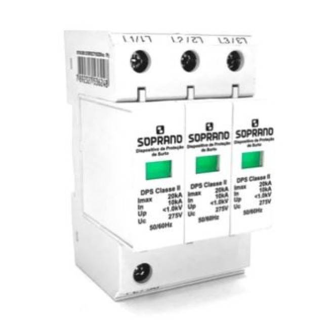 DPS - Dispositivo Proteção Contra Surto 3P 275V 20kA Classe II Soprano - INSTRUFIBER