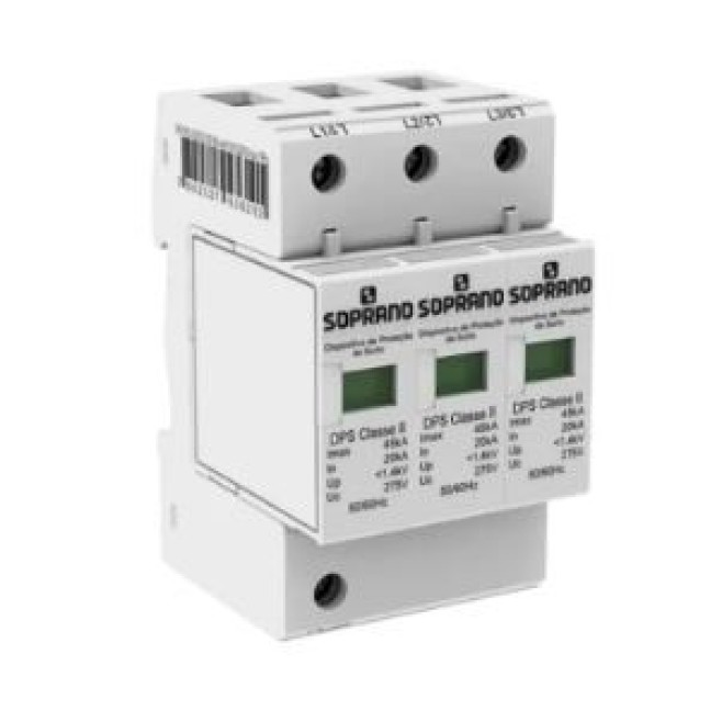 DPS - Dispositivo Proteção Contra Surto 3P 275V 45kA Classe II Soprano - INSTRUFIBER