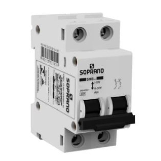 Disjuntor Din Bipolar 20A 3kA Curva C SHB Soprano - INSTRUFIBER