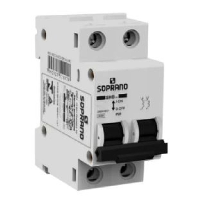 Disjuntor Din Bipolar 32A 3kA Curva C SHB Soprano - INSTRUFIBER