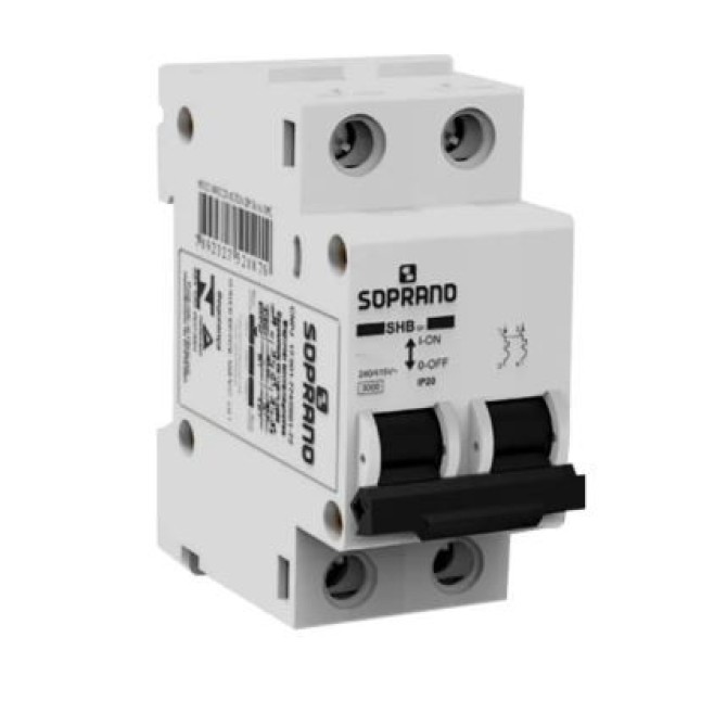 Disjuntor Din Bipolar 50A 3kA Curva C SHB Soprano - INSTRUFIBER