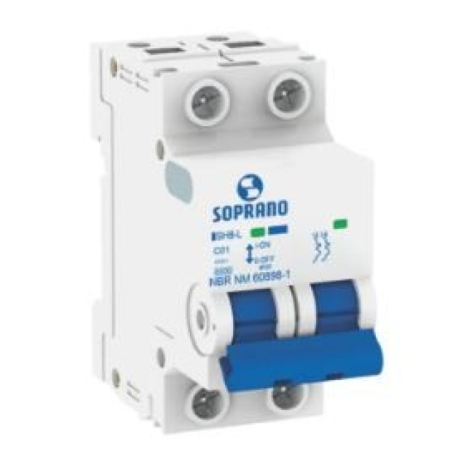 Disjuntor Din Bipolar 63A 6kA Curva C SHB-L Soprano - INSTRUFIBER