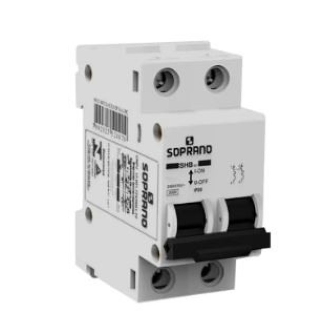 Disjuntor Din Bipolar 70A 3kA Curva C SHB Soprano - INSTRUFIBER