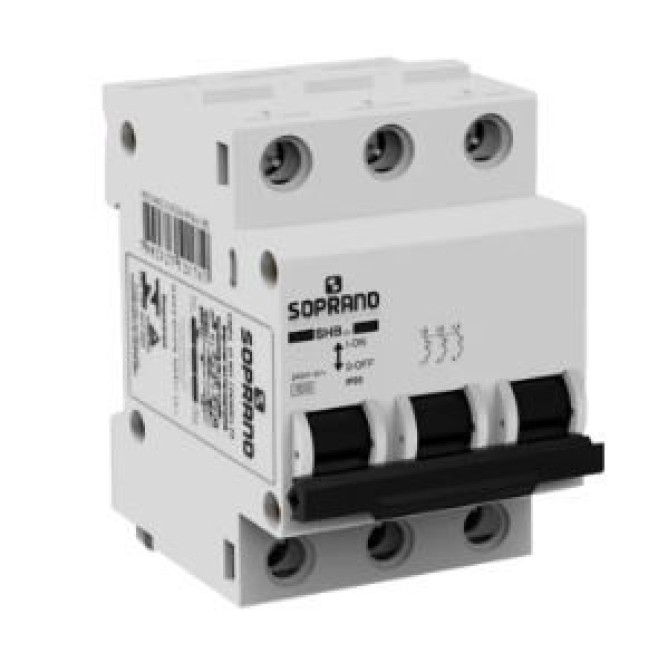 Disjuntor Din Tripolar 25A 3kA Curva C SHB Soprano - INSTRUFIBER