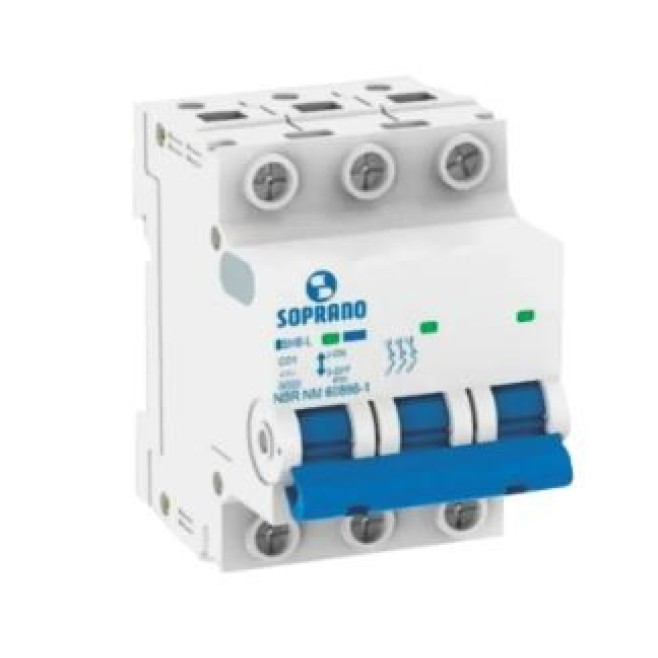 Disjuntor Din Tripolar 50A 6kA Curva C SHB-L Soprano - INSTRUFIBER