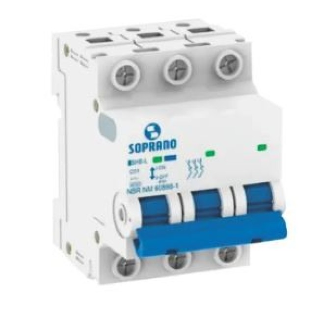 Disjuntor Din Tripolar 63A 6kA Curva C SHB-L Soprano - INSTRUFIBER