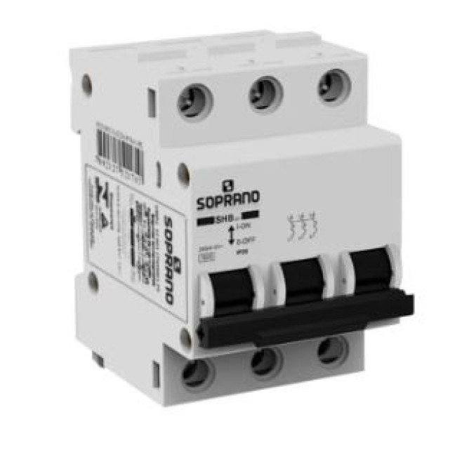 Disjuntor Din Tripolar 70A 3kA Curva C SHB Soprano - INSTRUFIBER