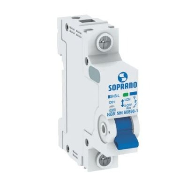 Disjuntor Din Unipolar 40A 6kA Curva C SHB-L Soprano - INSTRUFIBER