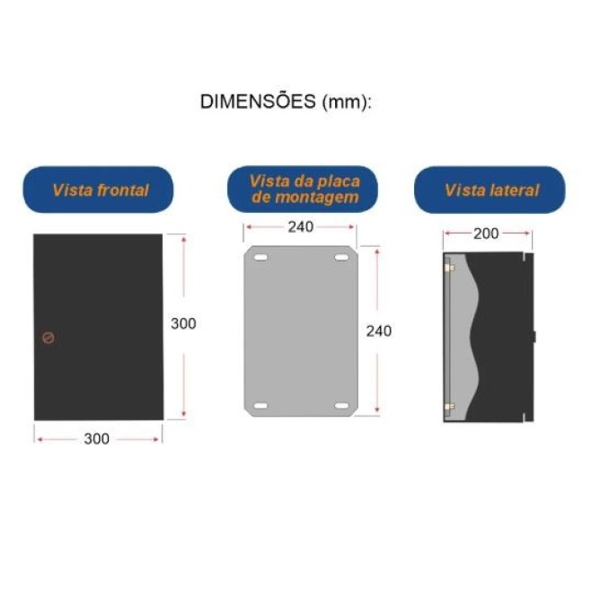 Quadro de Comando 30X30X20cm Sem Flange Preto Lukma - INSTRUFIBER