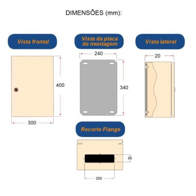 Quadro de Comando 40X30X20cm Com Flange Lukbox - INSTRUFIBER