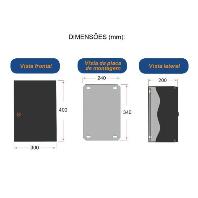 Quadro de Comando 40X30X20cm Sem Flange Preto Lukma - INSTRUFIBER
