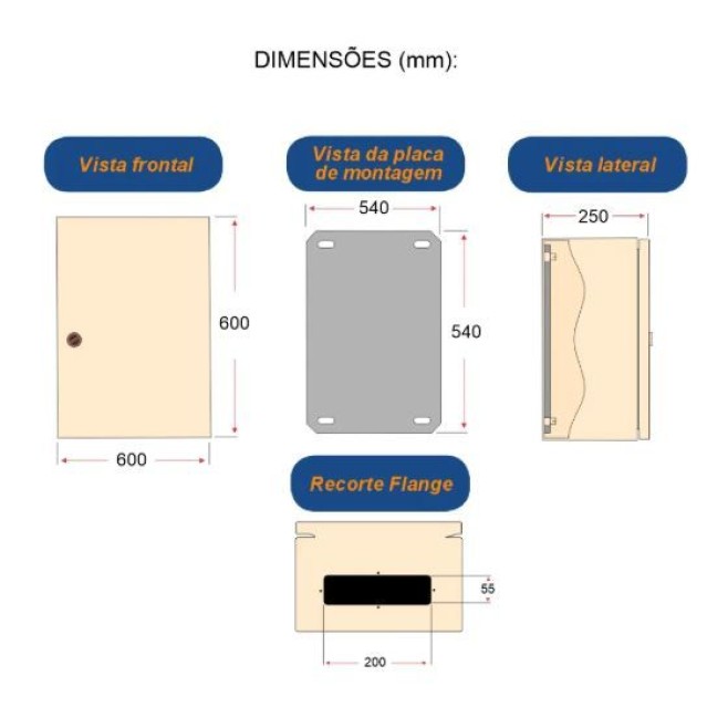 Quadro de Comando 60X60X25cm Com Flange Lukma - INSTRUFIBER