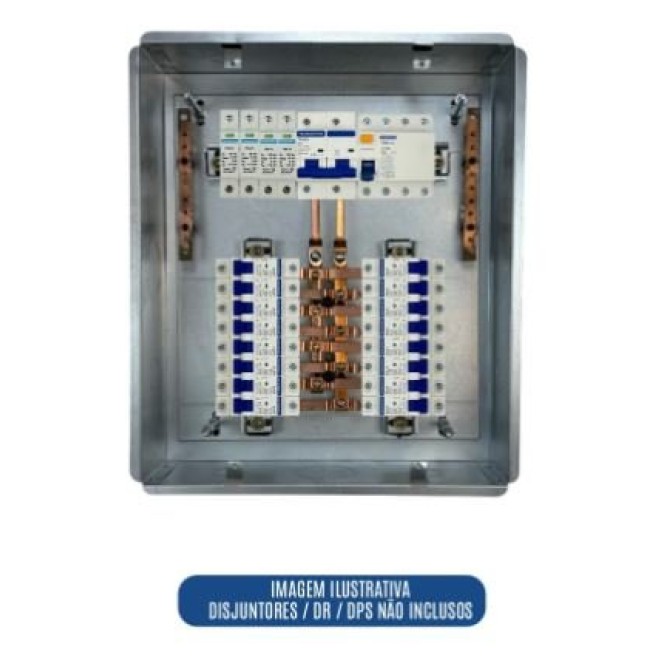 Quadro de Distribuição 16 Din + Geral c/ Barramento Bifásico 80A - Embutir - INSTRUFIBER