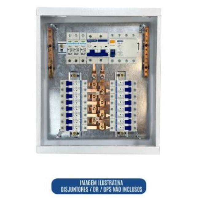Quadro de Distribuição 16 Din + Geral c/ Barramento Bifásico 100A - Sobrepor - INSTRUFIBER