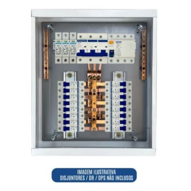 Quadro de Distribuição 16 Din + Geral c/ Barramento Trifásico 100A - Sobrepor - INSTRUFIBER