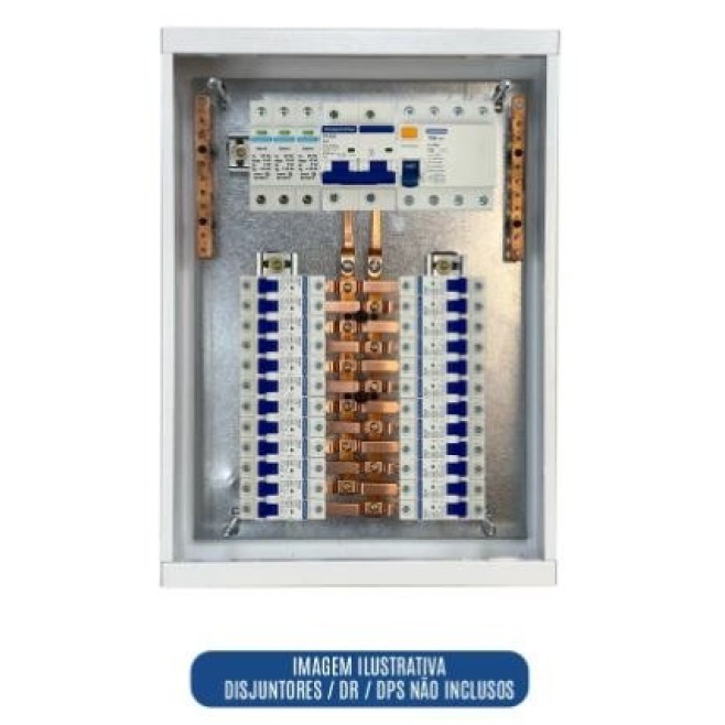 Quadro de Distribuição 24 Din + Geral c/ Barramento Bifásico 100A - Sobrepor - INSTRUFIBER