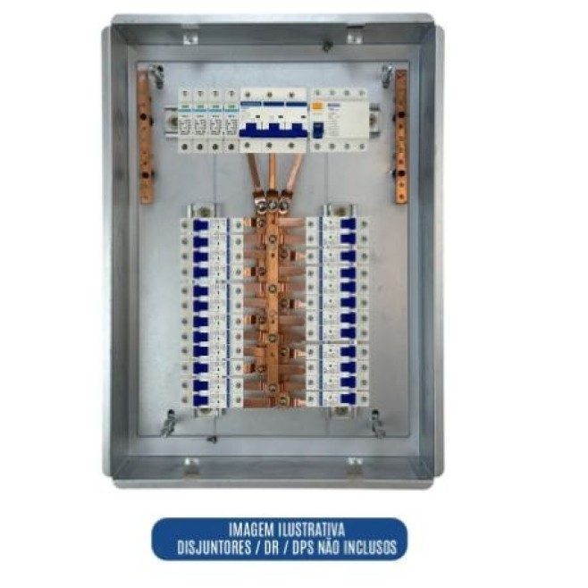 Quadro de Distribuição 24 Din + Geral c/ Barramento Trifásico 100A - Embutir - INSTRUFIBER