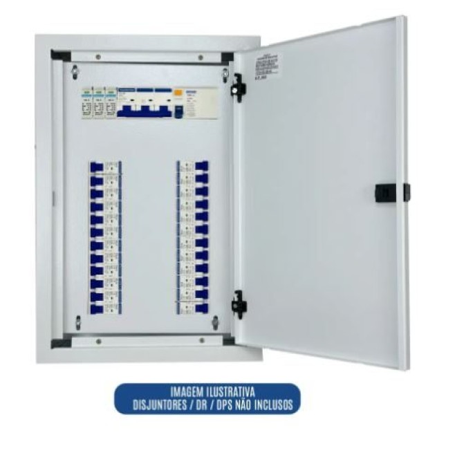 Quadro de Distribuição 24 Din + Geral c/ Barramento Trifásico 100A - Embutir - INSTRUFIBER
