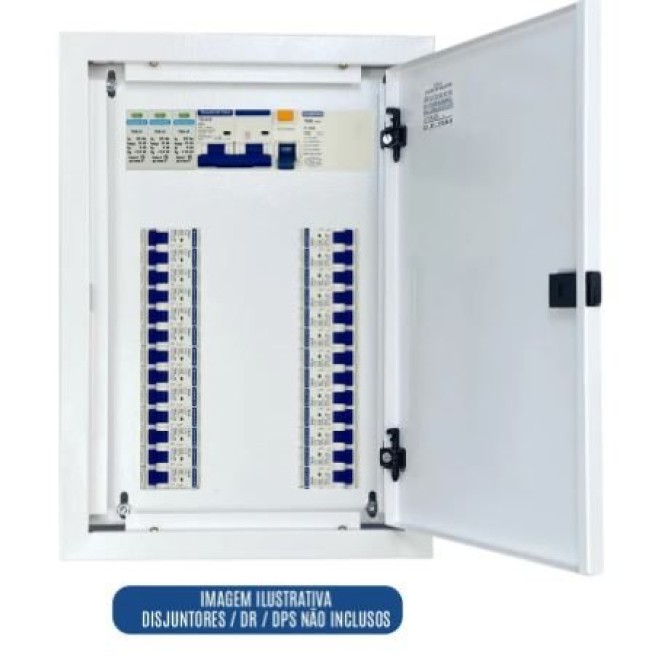 Quadro de Distribuição 28 Din + Geral c/ Barramento Bifásico 100A - Sobrepor - INSTRUFIBER