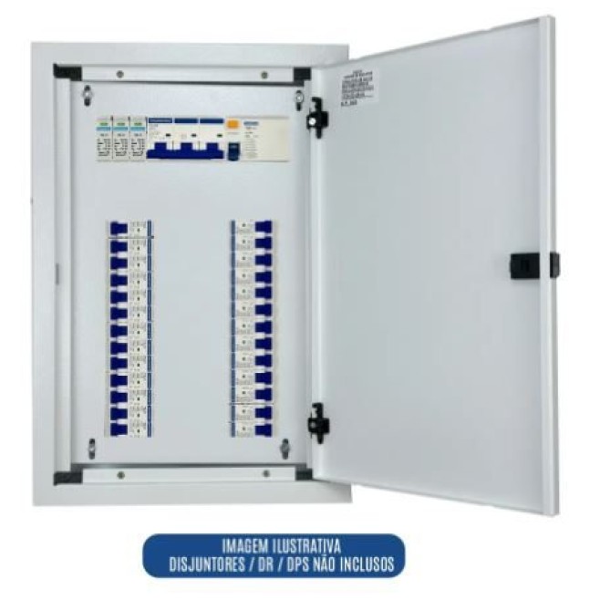 Quadro de Distribuição 28 Din + Geral c/ Barramento Trifásico 100A - Embutir - INSTRUFIBER