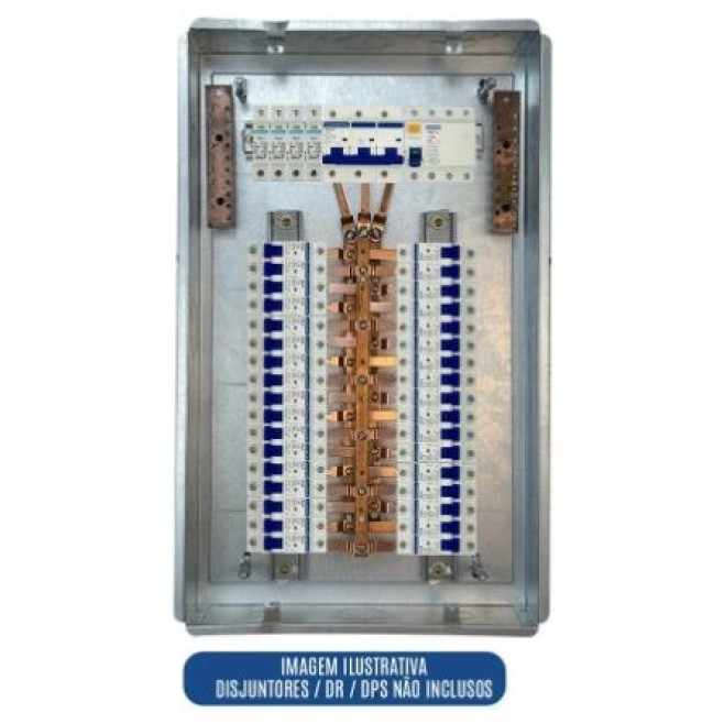 Quadro de Distribuição 34 Din + Geral c/ Barramento Trifásico 100A - Embutir - INSTRUFIBER